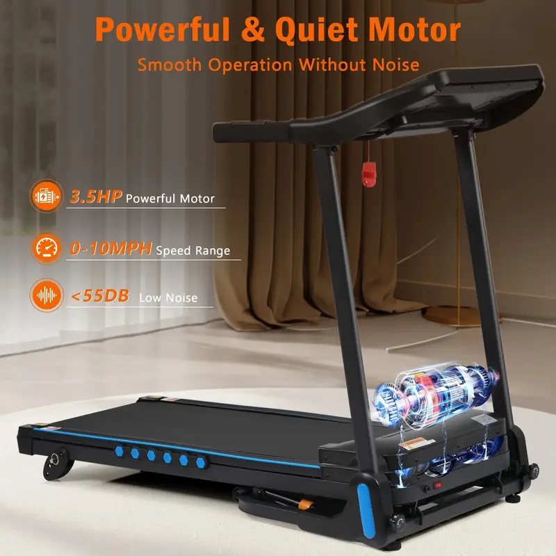 VLDTDRDI Laufband mit 500 lbs Tragkraft, klappbar, 3,5 PS, 500 LBS, 3,5 HP, USB-Ladestation, elektrisches Laufband bis 16 km/h, Neigungsfunktion, Bluetooth-Lautsprecher, Gerätehalterung und Puls-Sensor, Lauf- und Geh-Trainingsgerät