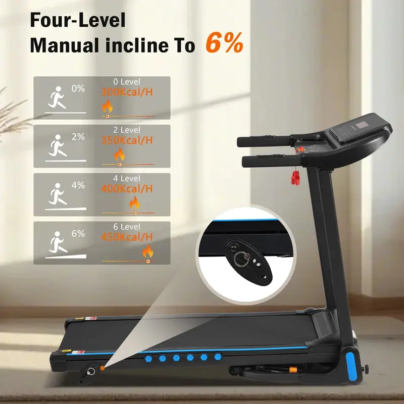 VLDTDRDI Laufband mit 500 lbs Tragkraft, klappbar, 3,5 PS, 500 LBS, 3,5 HP, USB-Ladestation, elektrisches Laufband bis 16 km/h, Neigungsfunktion, Bluetooth-Lautsprecher, Gerätehalterung und Puls-Sensor, Lauf- und Geh-Trainingsgerät