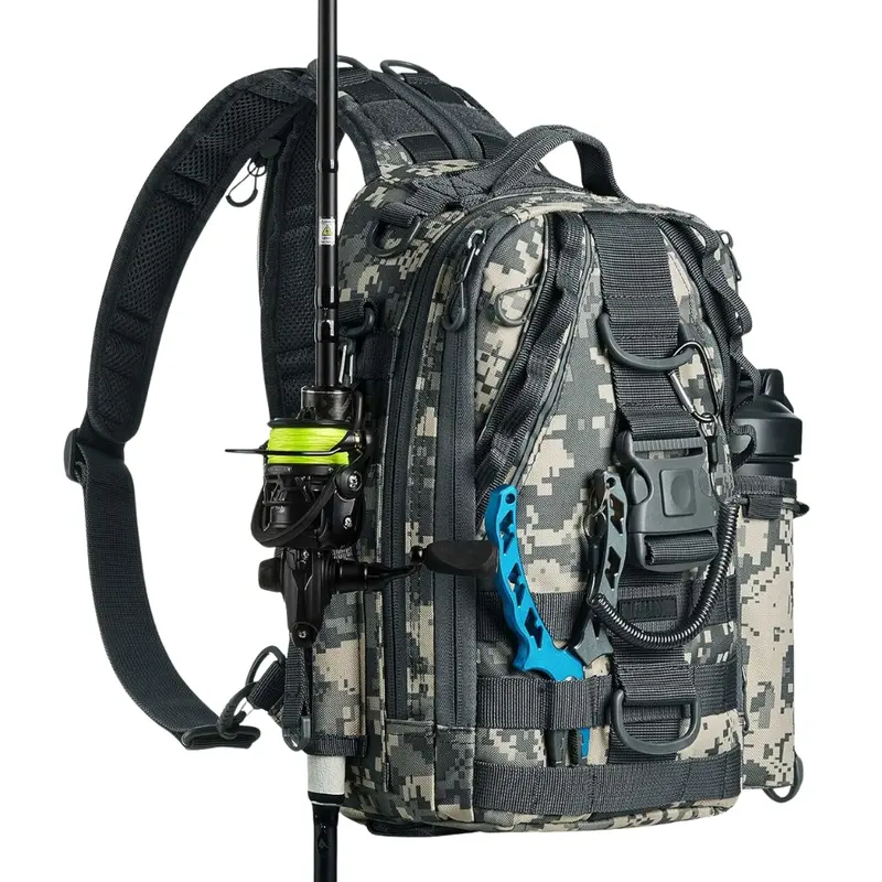 Wasserdichter Angler-Rucksack mit Angelhalterung und Ausrüstungsfächern