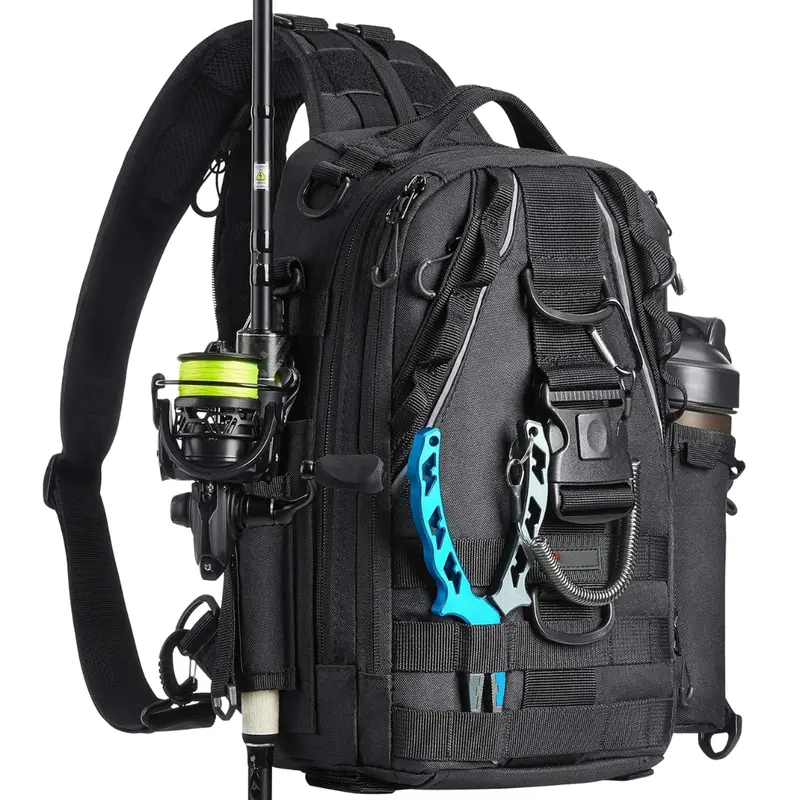 Wasserdichter Angler-Rucksack mit Angelhalterung und Ausrüstungsfächern 3