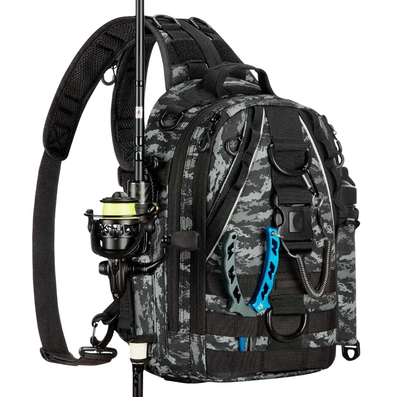 Wasserdichter Angler-Rucksack mit Angelhalterung und Ausrüstungsfächern