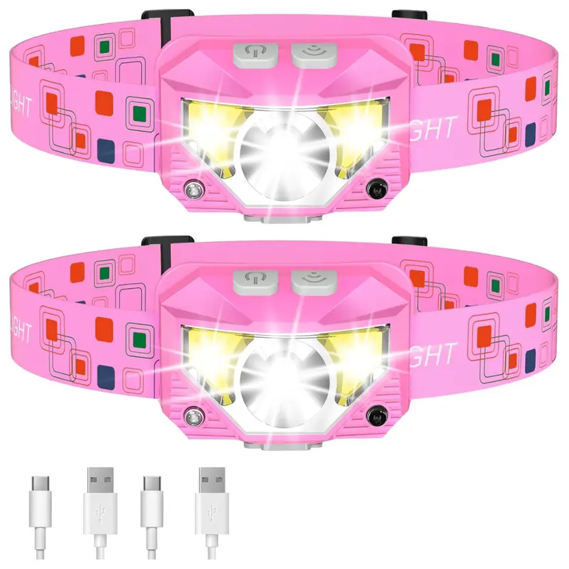 Wiederaufladbarer LED-Stirnlampen-Taschenlampe mit Sensor, 8 Betriebsmodi, 2er-Pack
