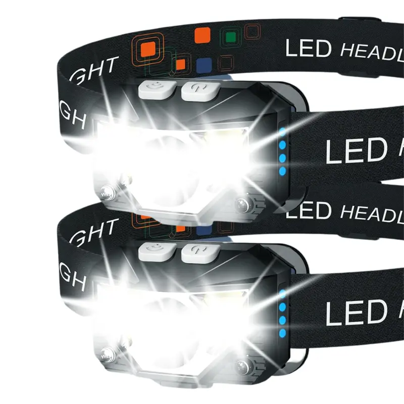 Wiederaufladbarer LED-Stirnlampen-Taschenlampe mit Sensor, 8 Betriebsmodi, 2er-Pack