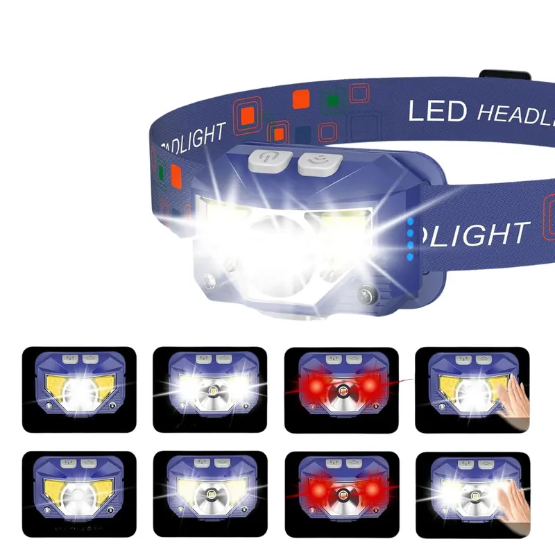 Wiederaufladbarer LED-Stirnlampen-Taschenlampe mit Sensor, 8 Betriebsmodi, 2er-Pack
