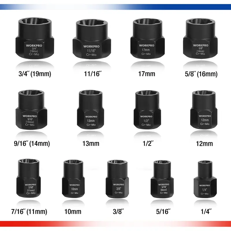 WORKPRO 1/2"-Luft-Schlagschrauber & 15-teiliges Schlagschrauber-Bolzen-/Muttersatz & 8-teiliges flexibles Ratschen-Schraubenschlüssel-Set & 6-in-1-Hefter