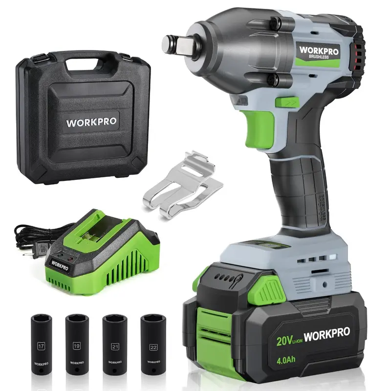 WORKPRO 1/2-Zoll-Akkuschlagschrauber, 20 V, mit 4,0-Ah-Akku, Schnellladegerät, 4 Schlagscheiben und Aufbewahrungskoffer