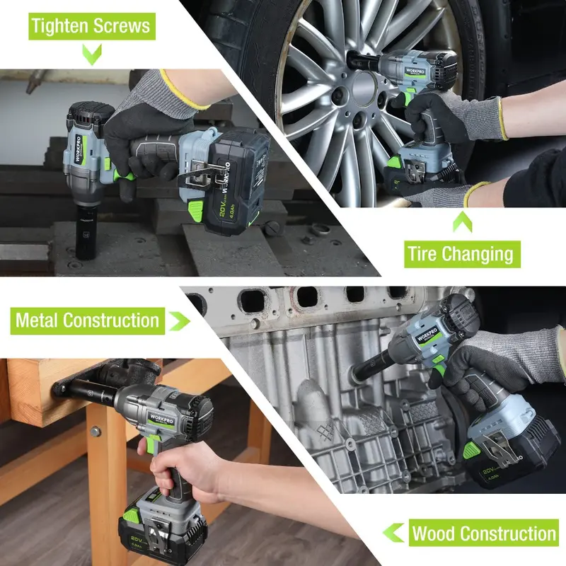 WORKPRO 1/2-Zoll-Akkuschlagschrauber, 20 V, mit 4,0-Ah-Akku, Schnellladegerät, 4 Schlagscheiben und Aufbewahrungskoffer