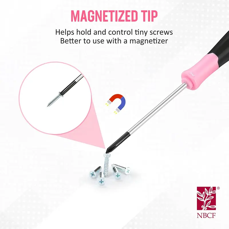 WORKPRO 10-teiliges Präzisionsschraubendreher-Set mit rosa Aufbewahrungstasche, Kreuzschlitz-, Schlitz- und Torx-Stern-Schraubendreher mit magnetischer Spitze – Rosa Band
