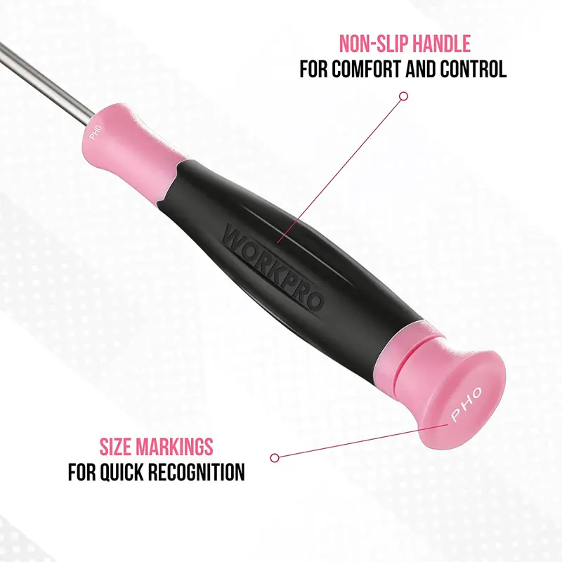 WORKPRO 10-teiliges Präzisionsschraubendreher-Set mit rosa Aufbewahrungstasche, Kreuzschlitz-, Schlitz- und Torx-Stern-Schraubendreher mit magnetischer Spitze – Rosa Band