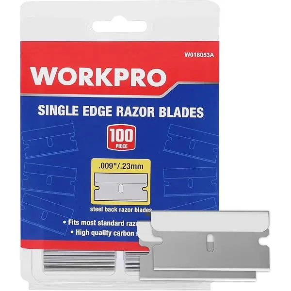 WORKPRO 100er-Pack Einseitige Rasierklingen, industrielle Schaber-Klingen, Einseitige Rasierklingen aus hochwertigem Kohlenstoffstahl