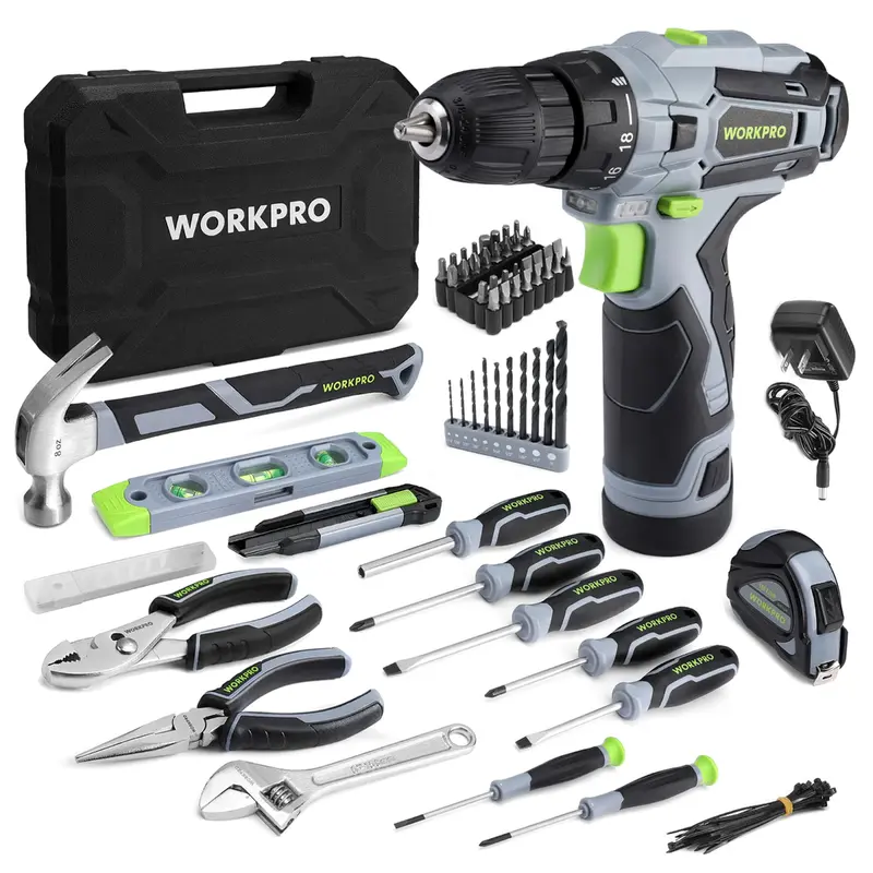 WORKPRO 108-teiliges tragbares Werkzeugset mit Akkubohrschrauber – Pink Ribbon