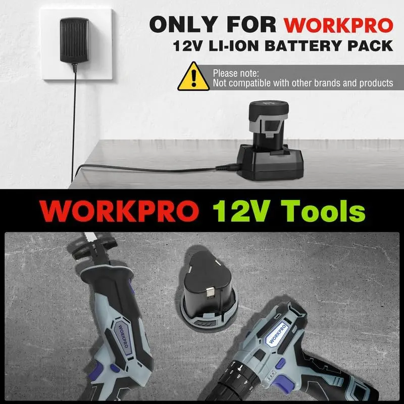 WORKPRO 12-V-Li-Ionen-Akku-Ladegerät (nur für W123015A, W123016AE, W121037AH, W125077AE, W125110AH, W009088AH, W159039AH)
