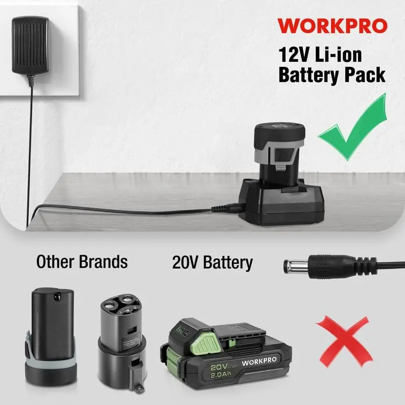 WORKPRO 12-V-Li-Ionen-Akku-Ladegerät (nur für W123015A, W123016AE, W121037AH, W125077AE, W125110AH, W009088AH, W159039AH)