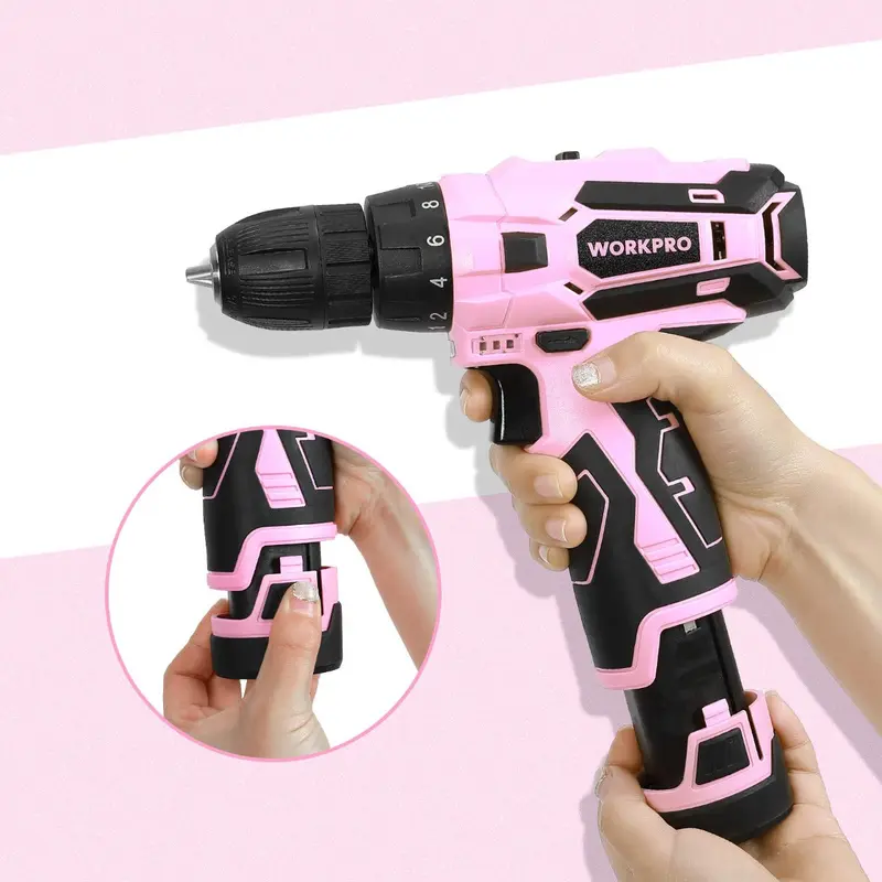 WORKPRO 12-V-Lithium-Ionen-Ersatzakku für rosa kabellose Bohrschrauber mit 12 V