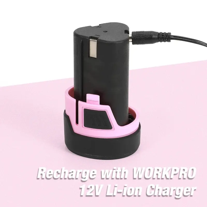 WORKPRO 12-V-Lithium-Ionen-Ersatzakku für rosa kabellose Bohrschrauber mit 12 V