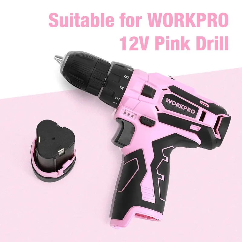 WORKPRO 12-V-Lithium-Ionen-Ersatzakku für rosa kabellose Bohrschrauber mit 12 V