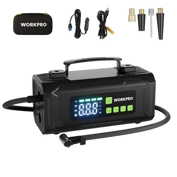 WORKPRO 12-V-Tire-Aufpumpgerät, tragbarer Luftkompressor mit digitalem Display – 3-mal schnelleres Aufpumpen für Autos, Fahrräder, Bälle und Motorräder