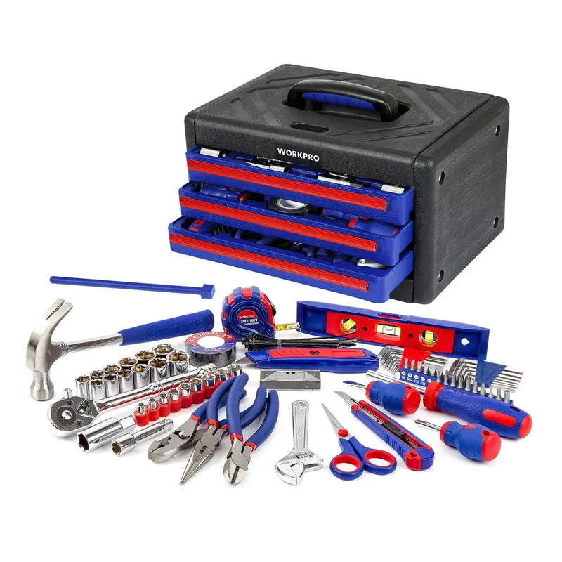 WORKPRO 125-teiliges Heimreparatur-Werkzeugset mit 3-Schubladen-Aufbewahrungsbox