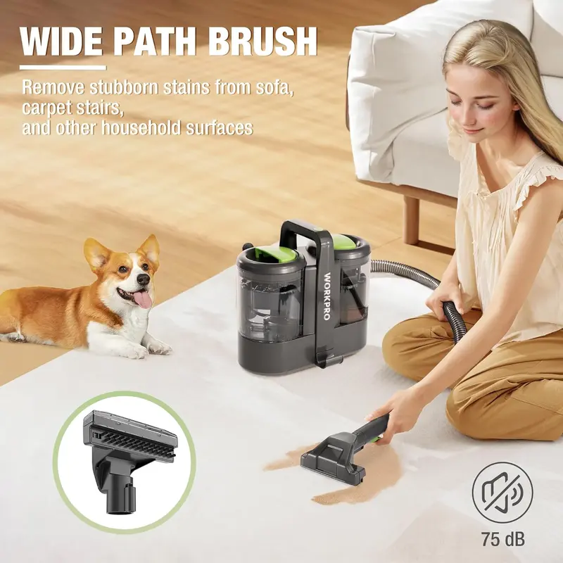 WORKPRO 13 kPa tragbarer Fleckenreiniger für Teppiche und Polstermöbel mit 1,6-Liter-Wassertank und vielseitigem Zubehör