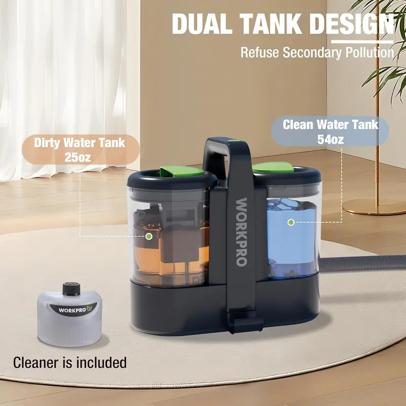 WORKPRO 13 kPa tragbarer Fleckenreiniger für Teppiche und Polstermöbel mit 1,6-Liter-Wassertank und vielseitigem Zubehör