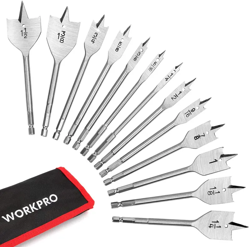 WORKPRO 13-teiliges Spatenbohrer-Set in SAE-Maßen mit Nylon-Aufbewahrungstasche