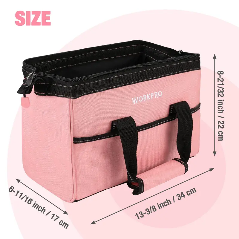 WORKPRO 13-Zoll-Werkzeugtasche, rosa weiche Stoff-Werkzeugaufbewahrungstasche – Rosa Band