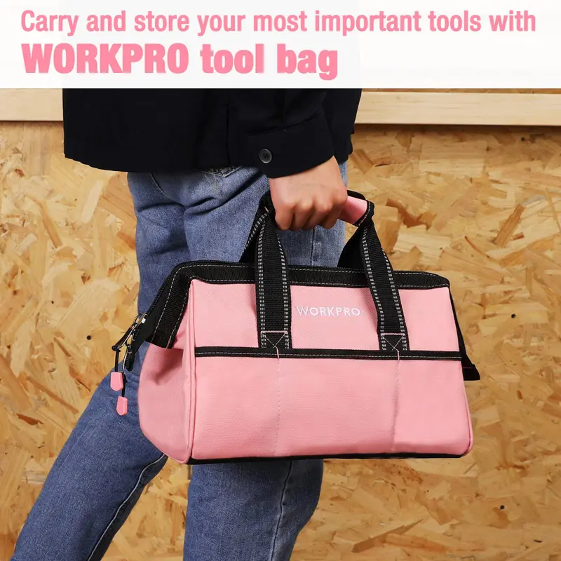WORKPRO 13-Zoll-Werkzeugtasche, rosa weiche Stoff-Werkzeugaufbewahrungstasche – Rosa Band