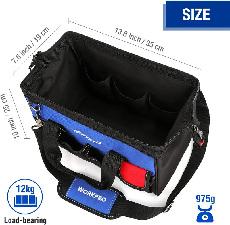 WORKPRO 14-inch Tool Bag, Multi-pocket Tool Organizer with Adjustable Shoulder Strap 2