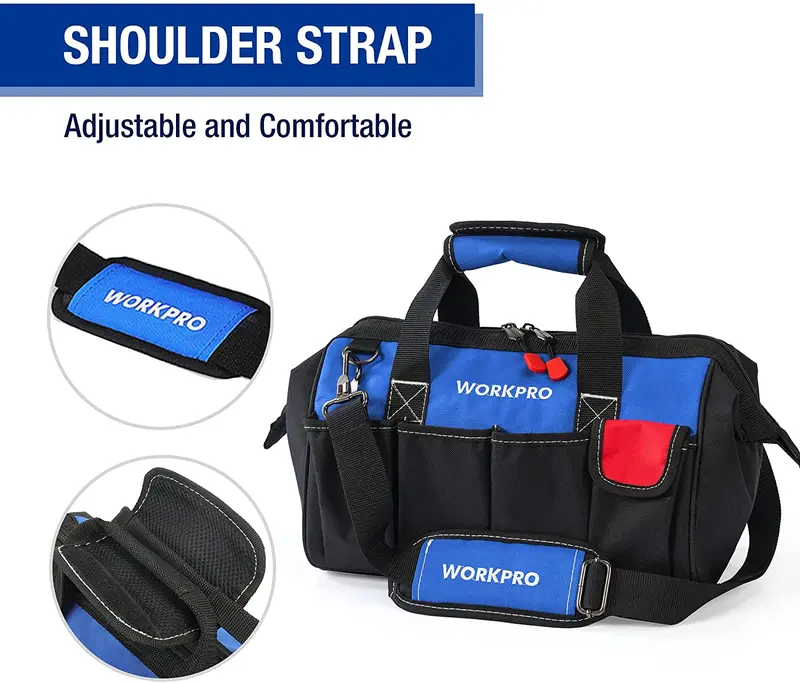 WORKPRO 14-inch Tool Bag, Multi-pocket Tool Organizer with Adjustable Shoulder Strap
