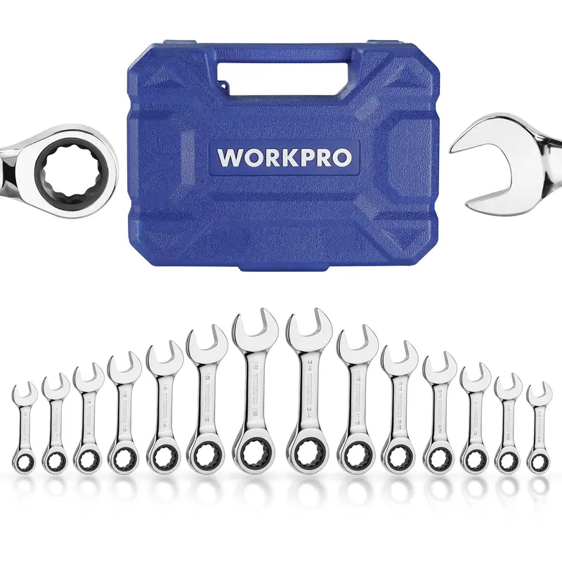 WORKPRO 14-teiliges Ratschen-Kombi-Schraubenschlüssel-Set mit kurzen Griffen