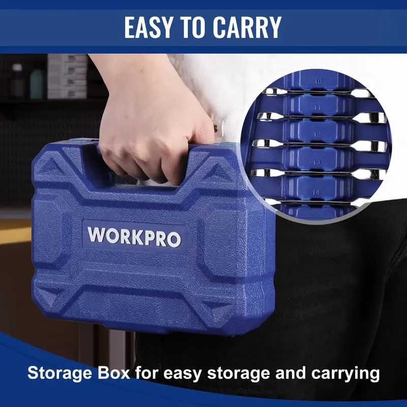 WORKPRO 14-teiliges Ratschen-Kombi-Schraubenschlüssel-Set mit kurzen Griffen