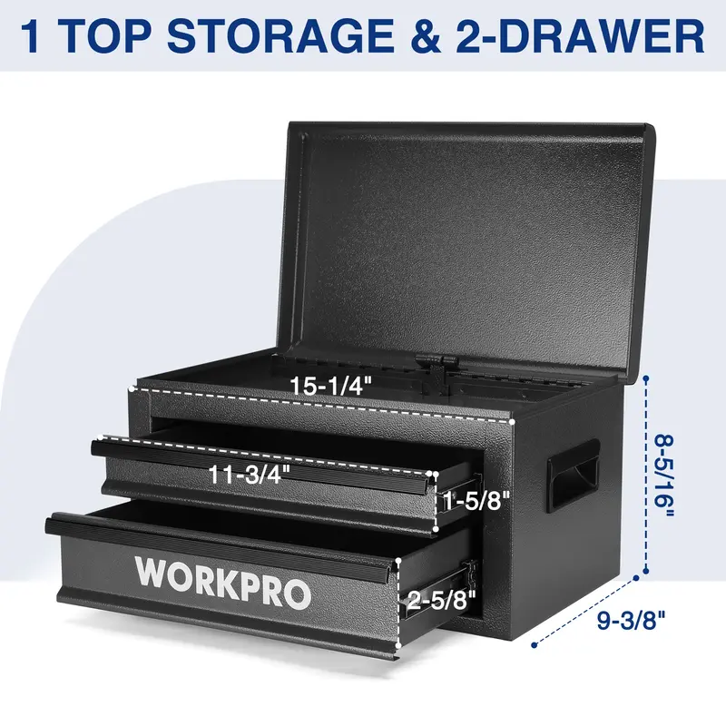 WORKPRO 15-Zoll-Schwerlast-Metall-Toolbox mit 2 Schubladen und 1 oberem Fach 2