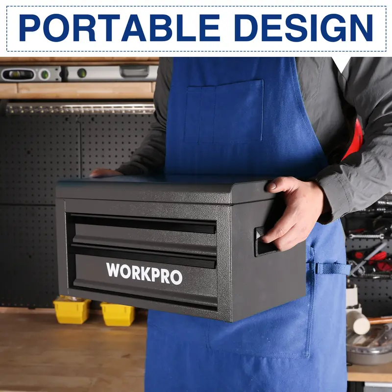 WORKPRO 15-Zoll-Schwerlast-Metall-Toolbox mit 2 Schubladen und 1 oberem Fach