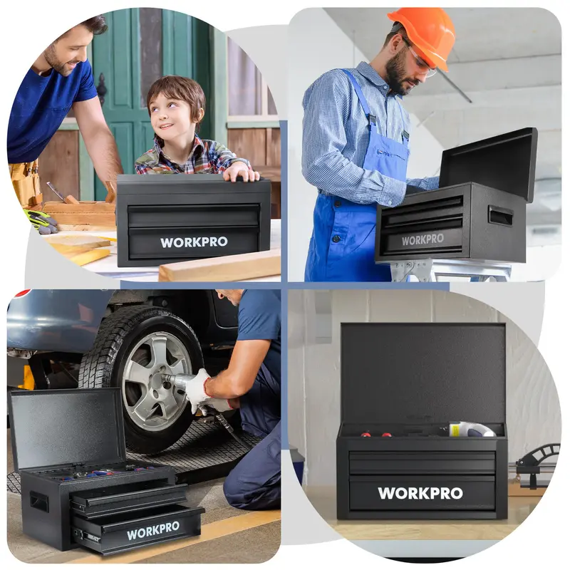 WORKPRO 15-Zoll-Schwerlast-Metall-Toolbox mit 2 Schubladen und 1 oberem Fach
