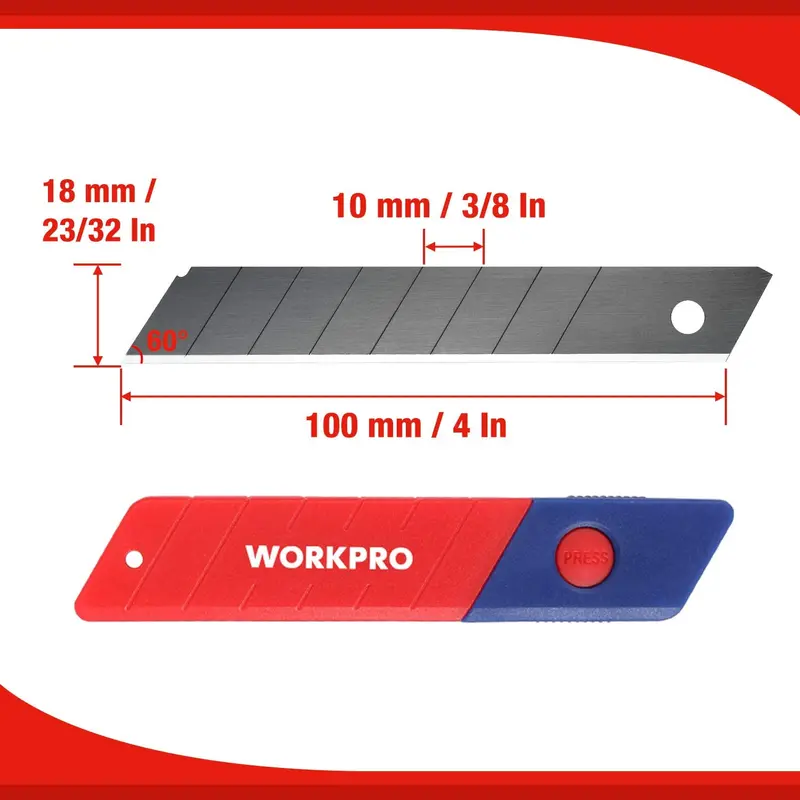 WORKPRO 18-mm-Klappklinge aus SK5-Stahl, Ersatzklinge, Packung mit 100 Stück