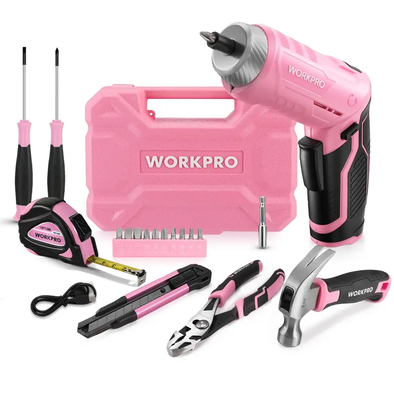 WORKPRO 18-teiliges Allzweck-Heimwerkzeugset – Pink Ribbon
