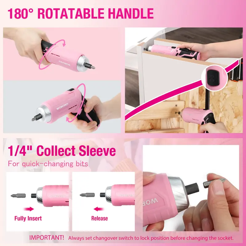 WORKPRO 18-teiliges Allzweck-Heimwerkzeugset – Pink Ribbon