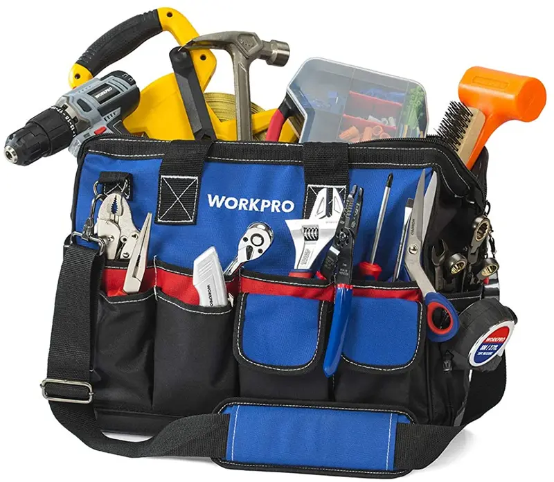 WORKPRO 18" Werkzeugtasche mit geschlossenem Oberteil, breitem Fach für die Aufbewahrung und wasserdichter Basis sowie verstellbaren Schultergurten