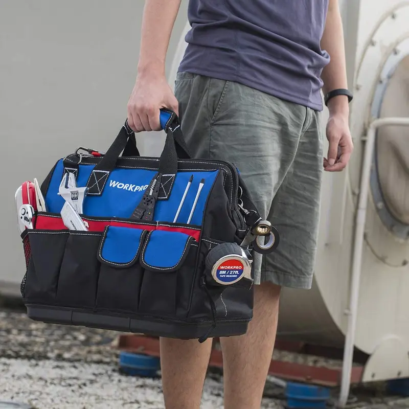 WORKPRO 18" Werkzeugtasche mit geschlossenem Oberteil, breitem Fach für die Aufbewahrung und wasserdichter Basis sowie verstellbaren Schultergurten