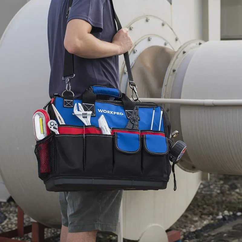 WORKPRO 18" Werkzeugtasche mit geschlossenem Oberteil, breitem Fach für die Aufbewahrung und wasserdichter Basis sowie verstellbaren Schultergurten