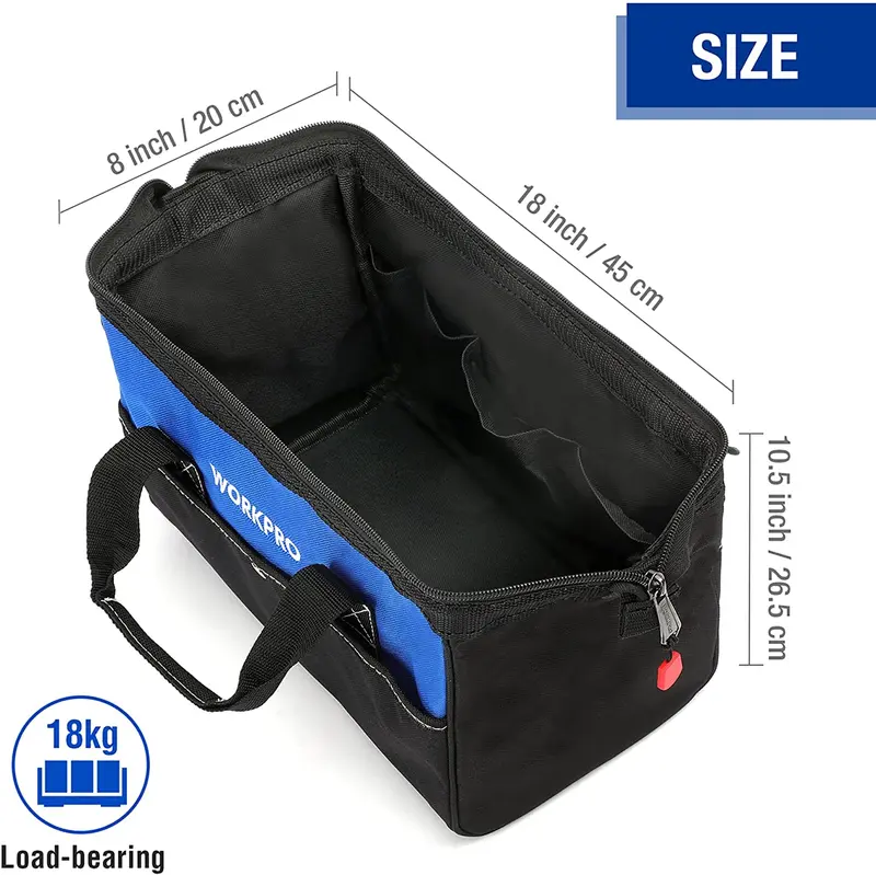 WORKPRO 18-Zoll-Toolbag mit geschlossenem Oberteil und breitem Eingang sowie verstellbarem Schultergurt 2