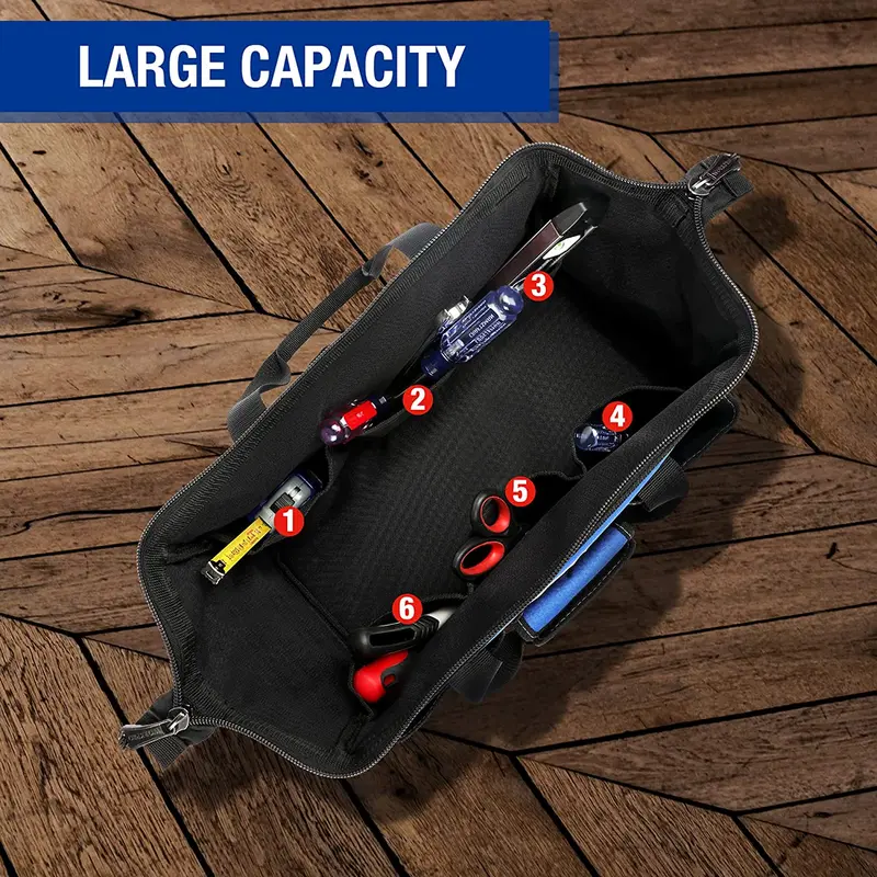 WORKPRO 18-Zoll-Toolbag mit geschlossenem Oberteil und breitem Eingang sowie verstellbarem Schultergurt