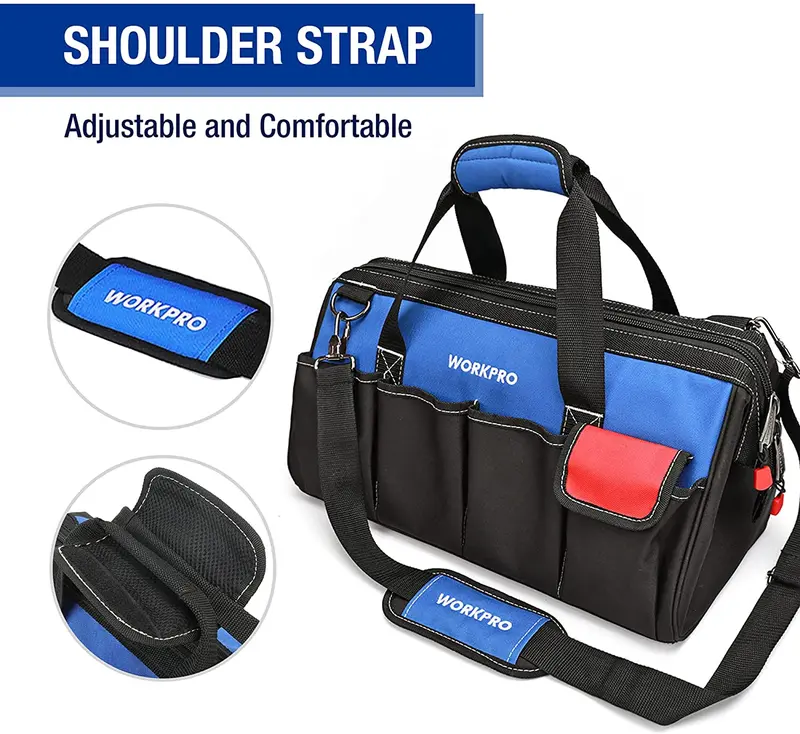 WORKPRO 18-Zoll-Toolbag mit geschlossenem Oberteil und breitem Eingang sowie verstellbarem Schultergurt