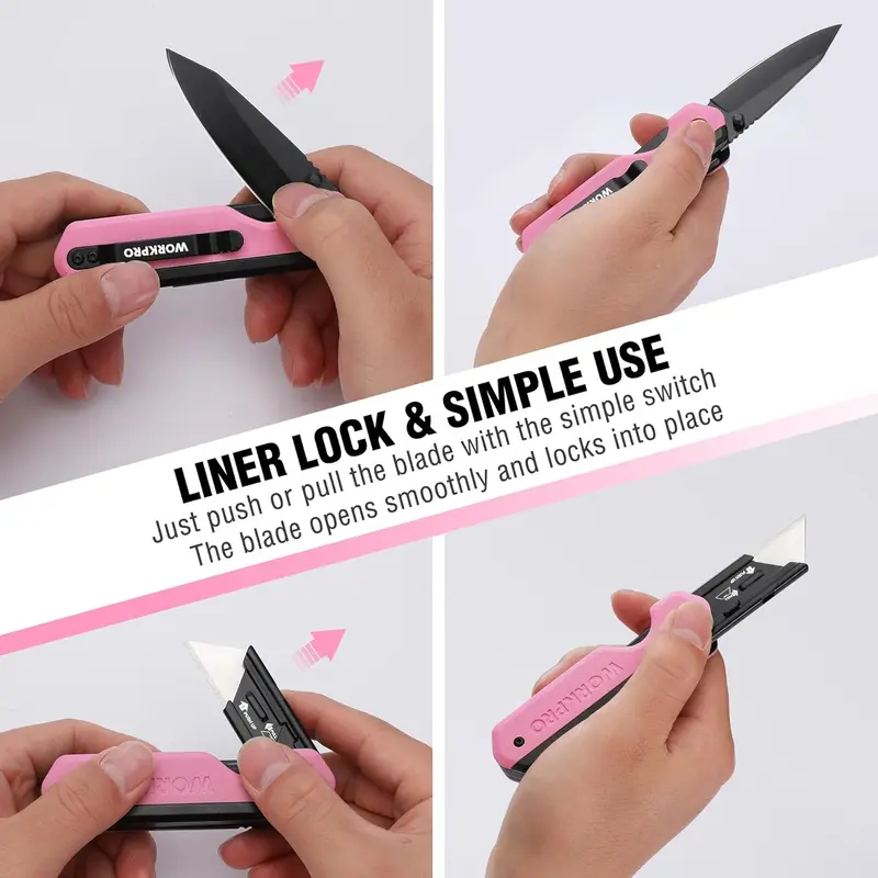 WORKPRO 2-in-1-Faltmesser, schnellaustauschbarer Kartonschneider mit Gürtelclip, Liner-Lock-Vorrichtung und G10-Griff – inkl. 10 zusätzlicher SK5-Klingen