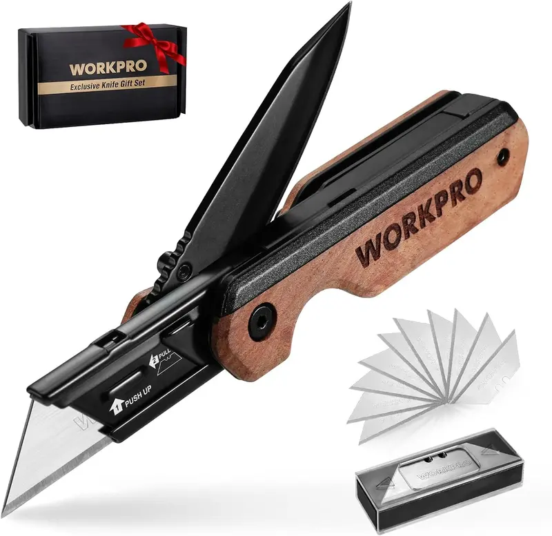 WORKPRO 2-in-1 Klapp-Messer für vielseitige Einsätze – inkl. 10 zusätzlicher SK5-Klingen