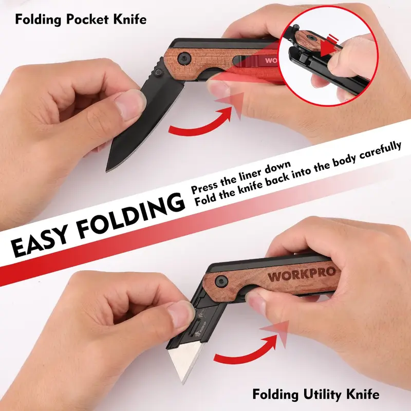WORKPRO 2-in-1 Klapp-Messer für vielseitige Einsätze – inkl. 10 zusätzlicher SK5-Klingen
