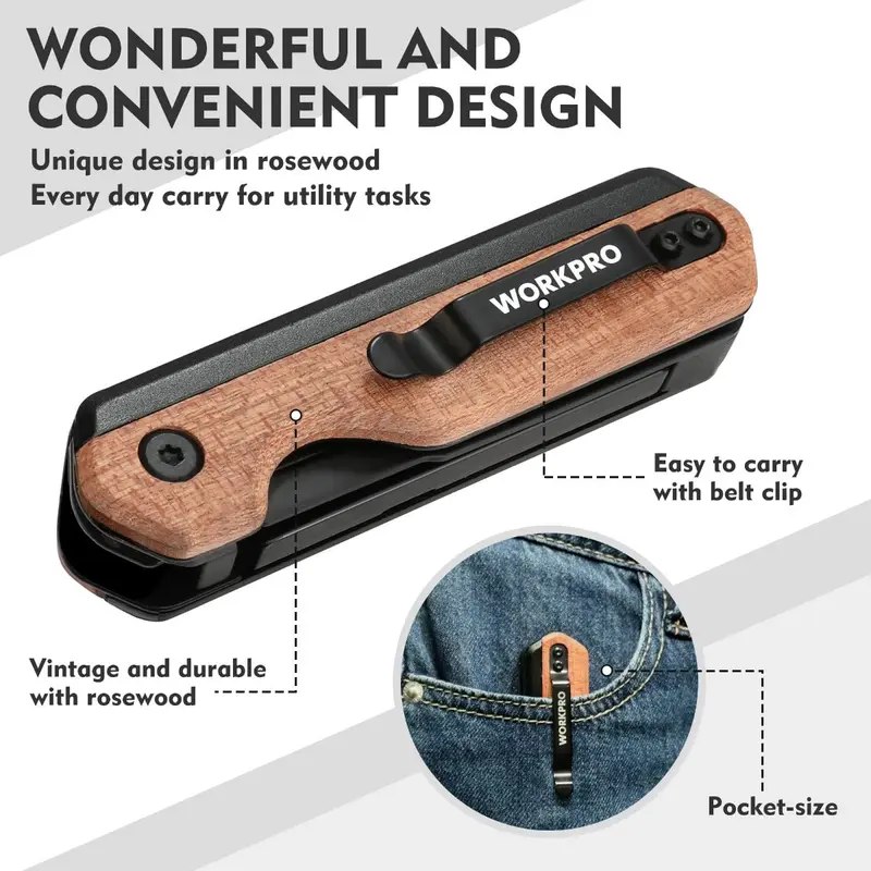 WORKPRO 2-in-1 Klapp-Messer für vielseitige Einsätze – inkl. 10 zusätzlicher SK5-Klingen