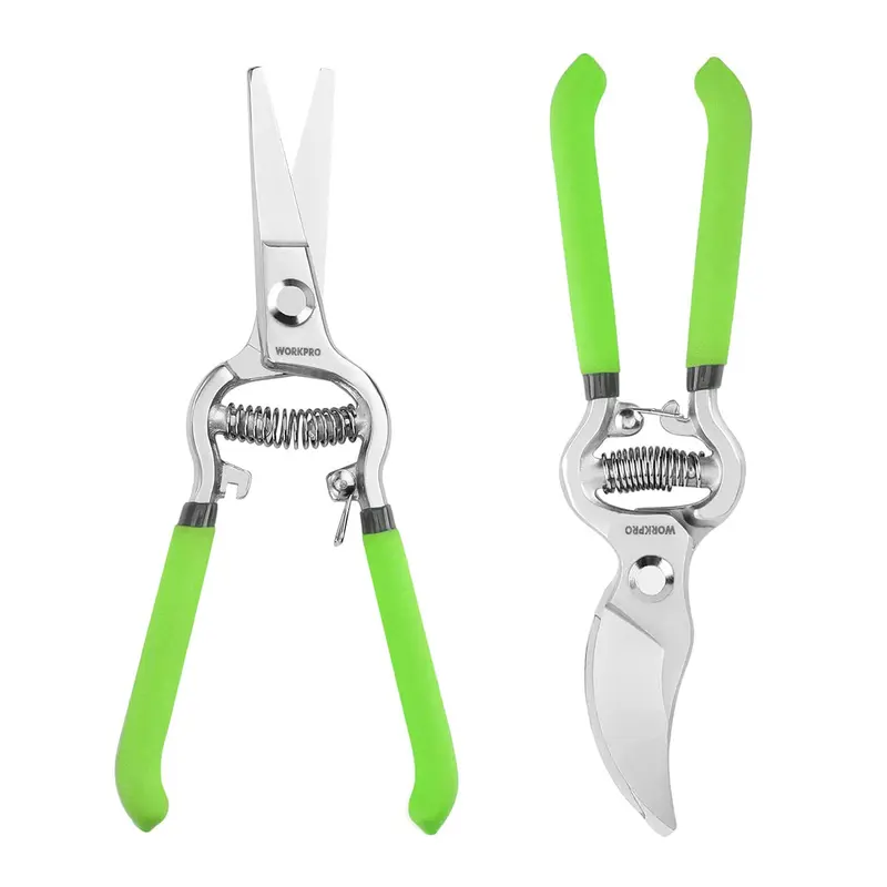 WORKPRO 2 Pcs Pruning Shears Set, 8” Bypass Garden Pruner and 8” Straight Blade Hand Pruning Clippers 2