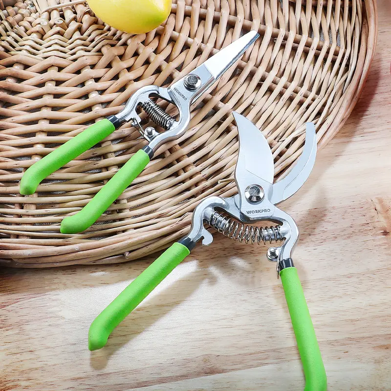 WORKPRO 2 Pcs Pruning Shears Set, 8” Bypass Garden Pruner and 8” Straight Blade Hand Pruning Clippers