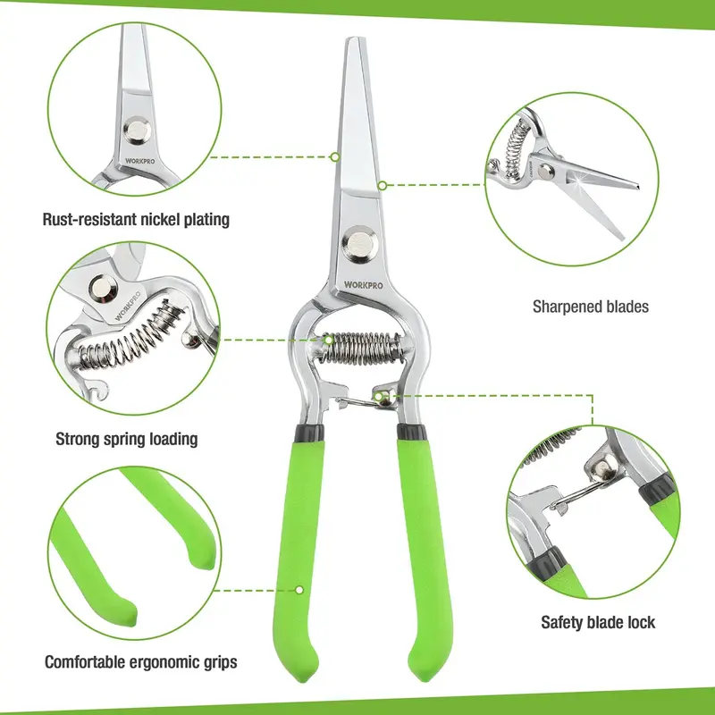 WORKPRO 2 Pcs Pruning Shears Set, 8” Bypass Garden Pruner and 8” Straight Blade Hand Pruning Clippers